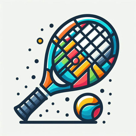 Tennis racket and ball. Vector illustration in trendy linear style.のイラスト素材