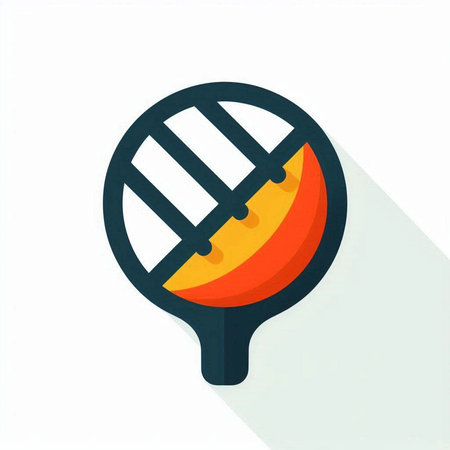 Tennis racket icon, flat design, long shadow vector illustration.のイラスト素材