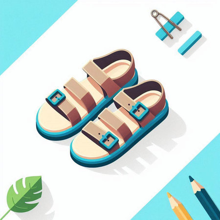 Children's sandals in the style of isometric. Vector illustration.のイラスト素材