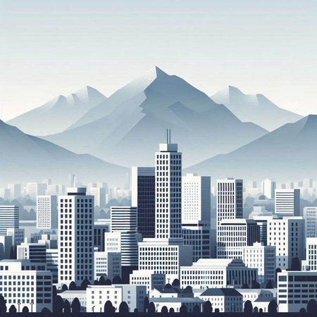 Cityscape with mountains in the background, vector illustration, eps10のイラスト素材