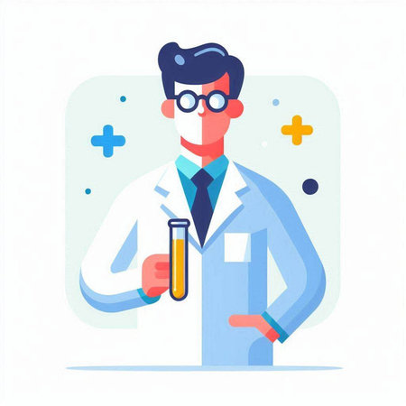Scientist with test tube. Vector illustration in a flat style.のイラスト素材