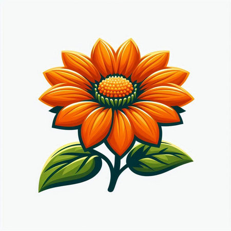 Orange flower with green leaves isolated on white background. Vector illustration.のイラスト素材