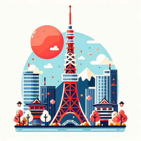 Tokyo, Japan city skyline with famous landmark, vector illustration.のイラスト素材