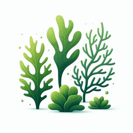 Coral reef vector illustration. Green seaweed isolated on white background.のイラスト素材