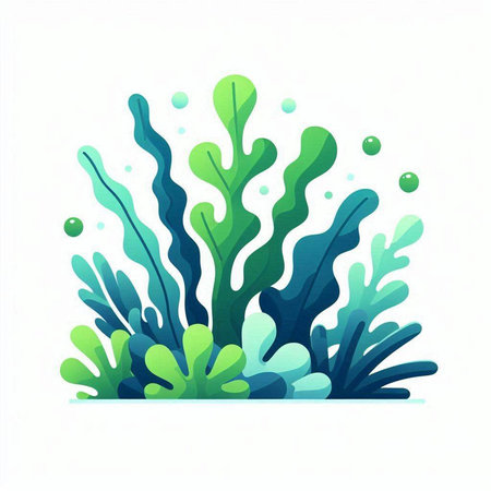 Green seaweed vector illustration isolated on white background. Underwater world.のイラスト素材