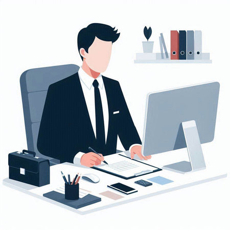Businessman working in office. Vector illustration in a flat style.のイラスト素材