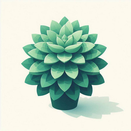 Green succulent plant with shadow on white background. Vector illustration.のイラスト素材