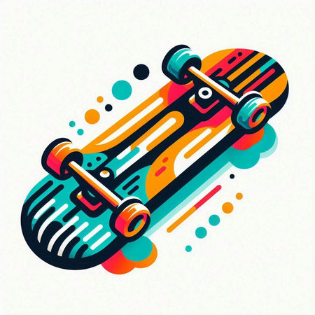 Skateboard icon in colorful style on white background. Vector illustration.のイラスト素材