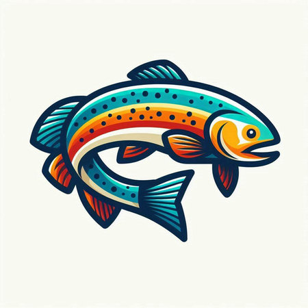 Colorful rainbow trout fish logo. Vector illustration. Isolated on white background.のイラスト素材