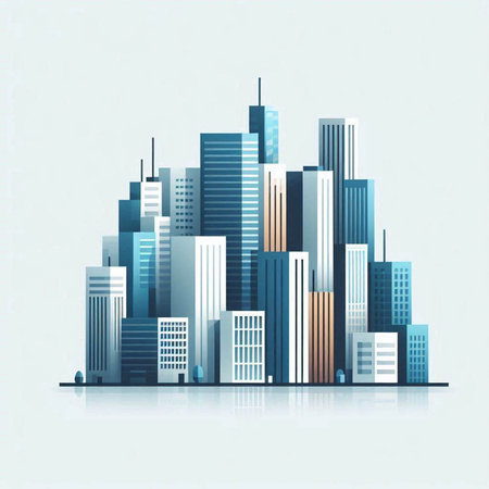 City skyline in modern style. Skyscrapers. Vector illustration.のイラスト素材