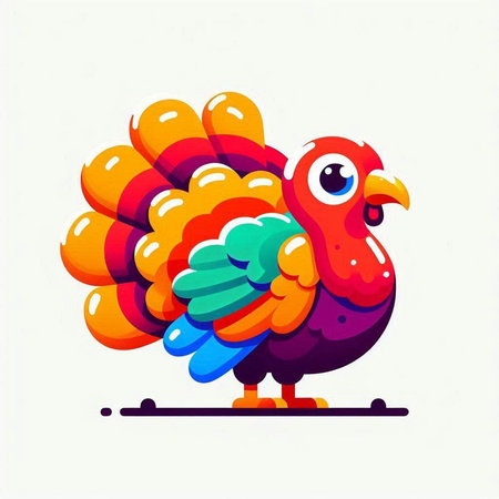 Cute cartoon turkey on white background. Colorful vector illustration.のイラスト素材