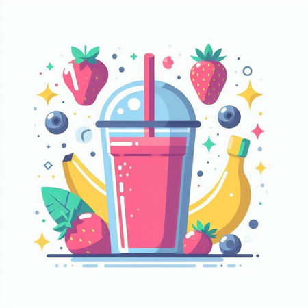 Fruit smoothie in a plastic cup. Vector illustration in flat style.のイラスト素材