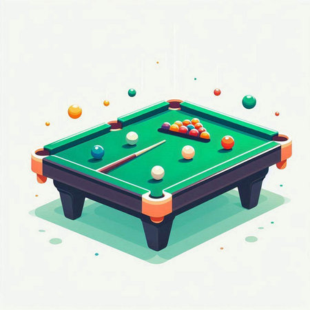 Billiard table with balls and cue. Isometric vector illustration.のイラスト素材