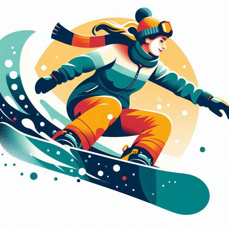 Illustration of a snowboarder jumping in the air, vector illustrationのイラスト素材