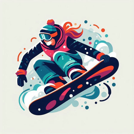 Snowboarder in action, vector illustration. Snowboarder.のイラスト素材