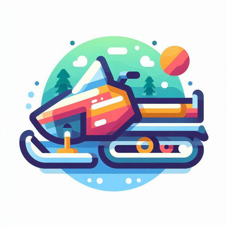 Snowmobile icon. Snowmobiling, winter sport, snowboarding concept. Colorful flat vector illustrationのイラスト素材