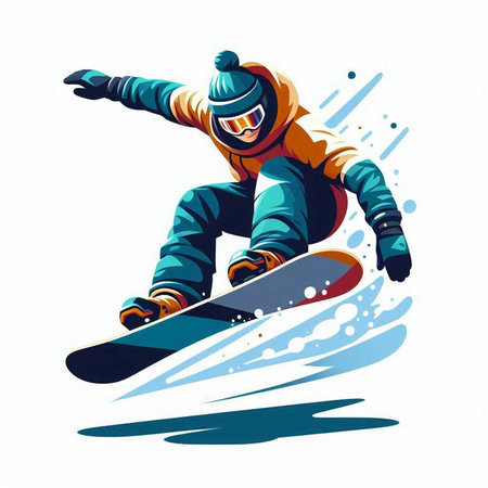 Snowboarder in action, vector illustration. Sport and active lifestyle.のイラスト素材