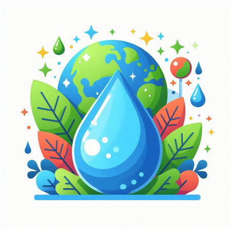 Save the planet concept with water drop and earth. Vector illustration.のイラスト素材