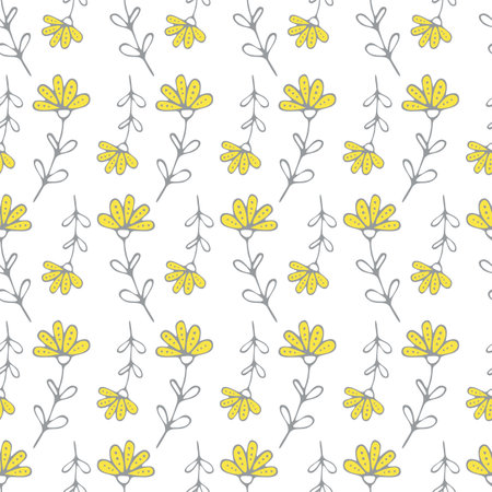 Seamless pattern design with hand drawn flowers. Background with vegetation for decoration. Pattern for postcards, cobwebs, printing, textiles.のイラスト素材