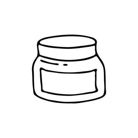 Doodle image of cosmetic cream jar. Hand-drawn illustration. Vector image for various designs.のイラスト素材