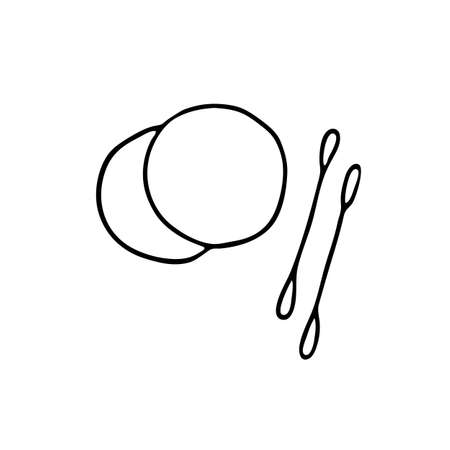 Doodle image of cotton pads and ear sticks. Hand-drawn illustration. Vector image for various designs.のイラスト素材