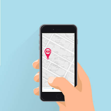 Map GPS navigation, Smartphone map application and red pinpoint on screen, App search map navigation, isolated on line maps background, Vectorのイラスト素材