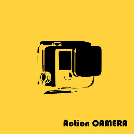 Action extreme camera vector illustration  symbol. New model photo, video camera equipment for filming extreme sports. Action camera in waterproof box. Equipment for filming extreme sports.のイラスト素材