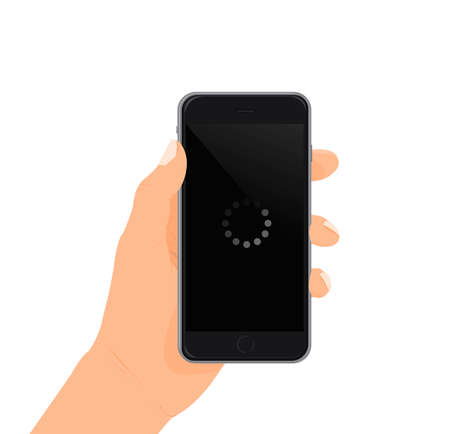 Loading screen phone in hand. Banner Vector Illustrationのイラスト素材