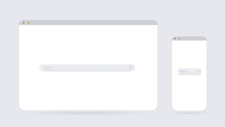 Modern browser window design isolated on gray background. Web window screen mockup. Internet empty...