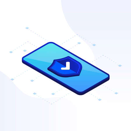 Verified icon on screen phone. Approved icon. Check mark. Approved, verified and protected icon. Profile Verification. Verified badge. Isometricのイラスト素材