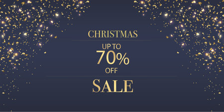 Christmas sale banner, postcard. Vector illustration for winter holiday discounts.