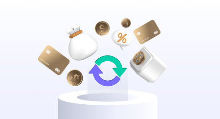 Circulation of money. Design concept of Online Banking for banner and website. Isometric landing page template. Transfer money, card, cashback, safe.のイラスト素材