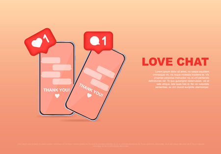 Love chat, online dating or social network, virtual relationships. Love message. Concept for website and mobile website development, banner, postcard, advertisement. Vector illustration.のイラスト素材