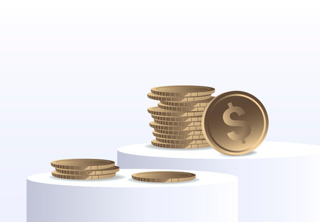 Dollar, stack of gold coins, money.
