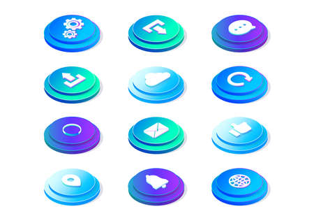 Buttons for the website: downloads, settings, alerts, colorful icons. Isometric vector illustrationのイラスト素材