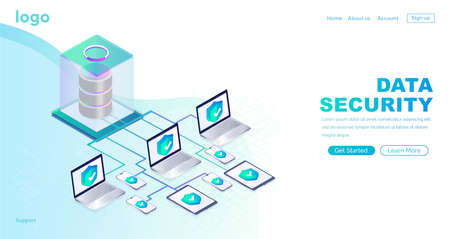 Data protection concept. Data security protection. Isometric flat vector concept illustration. Security and antivirus protection. Data center. Isometric vector illustration.のイラスト素材
