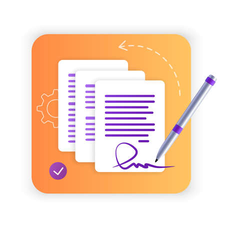 Electronic contract or digital signature concept in vector illustration. Signing an electronic contract online. Flat icon. Button. Website template or web page layout. The working process.のイラスト素材