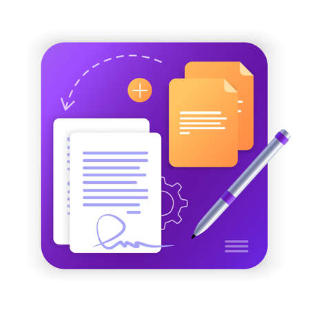 Electronic contract or digital signature concept in vector illustration. Signing an electronic contract online, document. Flat icon. Button. Website template or web page layout. The working process.のイラスト素材