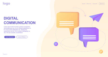 Digital communication. Instant messenger vector illustration concept, mobile smartphone and laptop for chatting in social media. Can use for landing page, template, web, banner, homepage.のイラスト素材