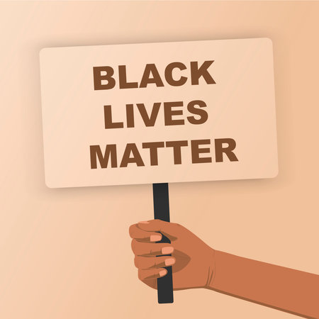 Black lives matter, crowd of people protesting for their rights. Holding posters in hands, no racism...