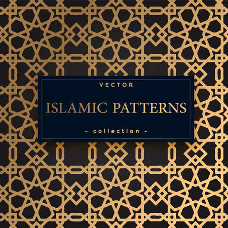 Abstract luxury beautiful decorative vector background. Pattern. Gold arabic ornament greeting card on a black background. Black style background with golden frame. Golden luxury product label. Webのイラスト素材