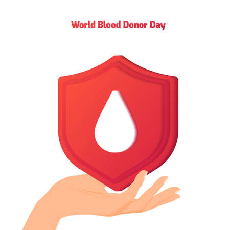 Red donor day. World blood donor day Vector illustration. Banner template. Care, help. Blood Donation Lifesaving and Hospital Assistance. Hand holding blood drop sign.のイラスト素材