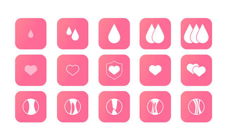 Women's days. Monthly, menstrual days. A drop, the volume of every day. Woman, girl, girl. Women's calendar, health. Sign, emblem. Set vector illustrationのイラスト素材