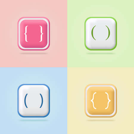 Curly braces. Icons Web. Button. 3D Vector Illustrations. Web banner. Modern design.のイラスト素材