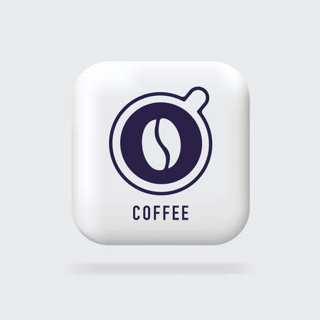 Coffee logo. Top view of coffee cup with grain image. 3d logo sign. Volumetric sign. Web banner, signs. Isolated vector illustration.のイラスト素材