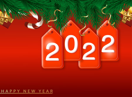 Happy New Year 2022. Holiday greeting card with golden 2022 new year . Holiday design for greeting...
