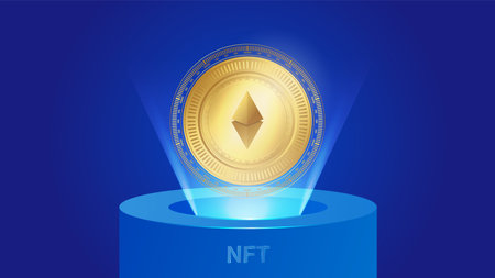 NFT token in crypto artwork. Banner Non-fungible token with aspects of intellectual property. NFT token in blockchain technology in digital crypto art. technology abstract. NFT conceptのイラスト素材