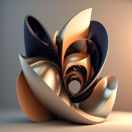 3d illustration of abstract geometric shapes in the form of spirals, podium for product presentation.の写真素材