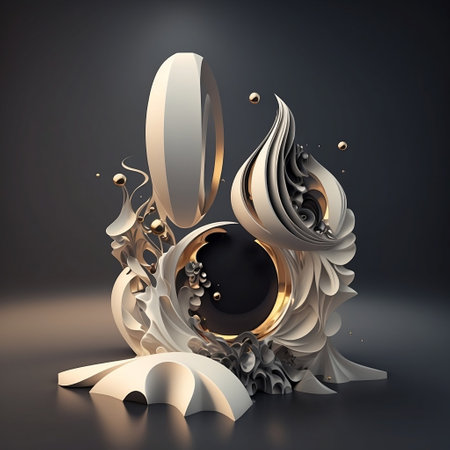 3d render, abstract composition, black and silver, creative designの写真素材