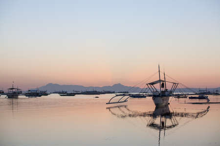Tropical landscape with traditional Philippines boats, Philippinesの写真素材